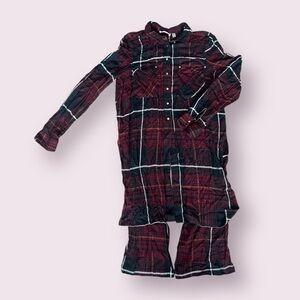 Women’s Dex Red Black And White Plaid Long Hi Low Button Down Shirt Sz Medium